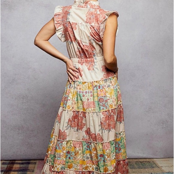 Pol Ruffle Tiered Floral Boho Maxi DRESS WOMEN’s size medium mix prints NEW - Picture 6 of 10
